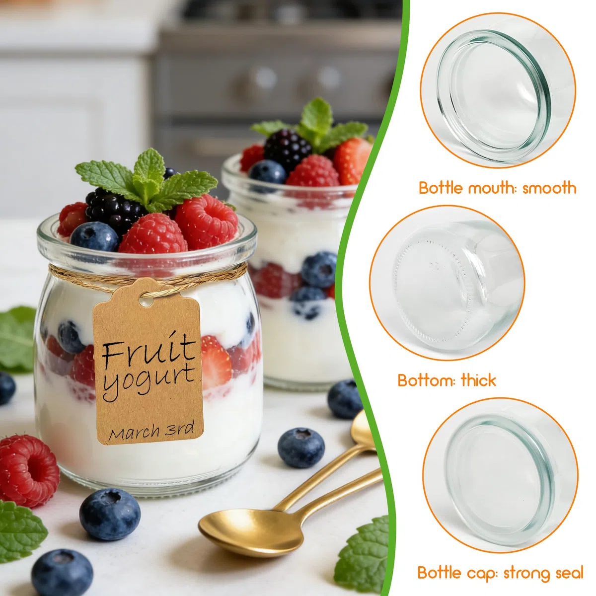 12 bicchieri da dessert trasparenti, da 200 ml, con coperchio per gelatina, mousse, cereali, dessert, budino, lavastoviglie, congelatore e microonde