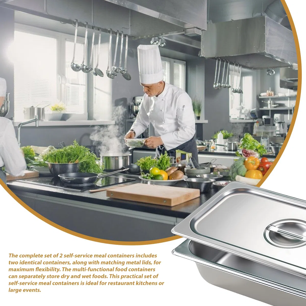 2 contenitori in acciaio inox con coperchio: contenitore per alimenti, 32,5 x 17,5 x 6,5 cm, set di vassoi per buffet catering per rivestire e servire cibo