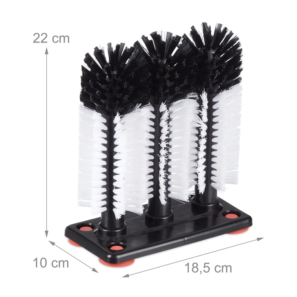 Relaxdays Spazzole Lavabicchieri con Ventose, Pulisci Bicchieri da Lavandino, HxLxP: 22 x 18,5 x 10 cm, Nero Bianco