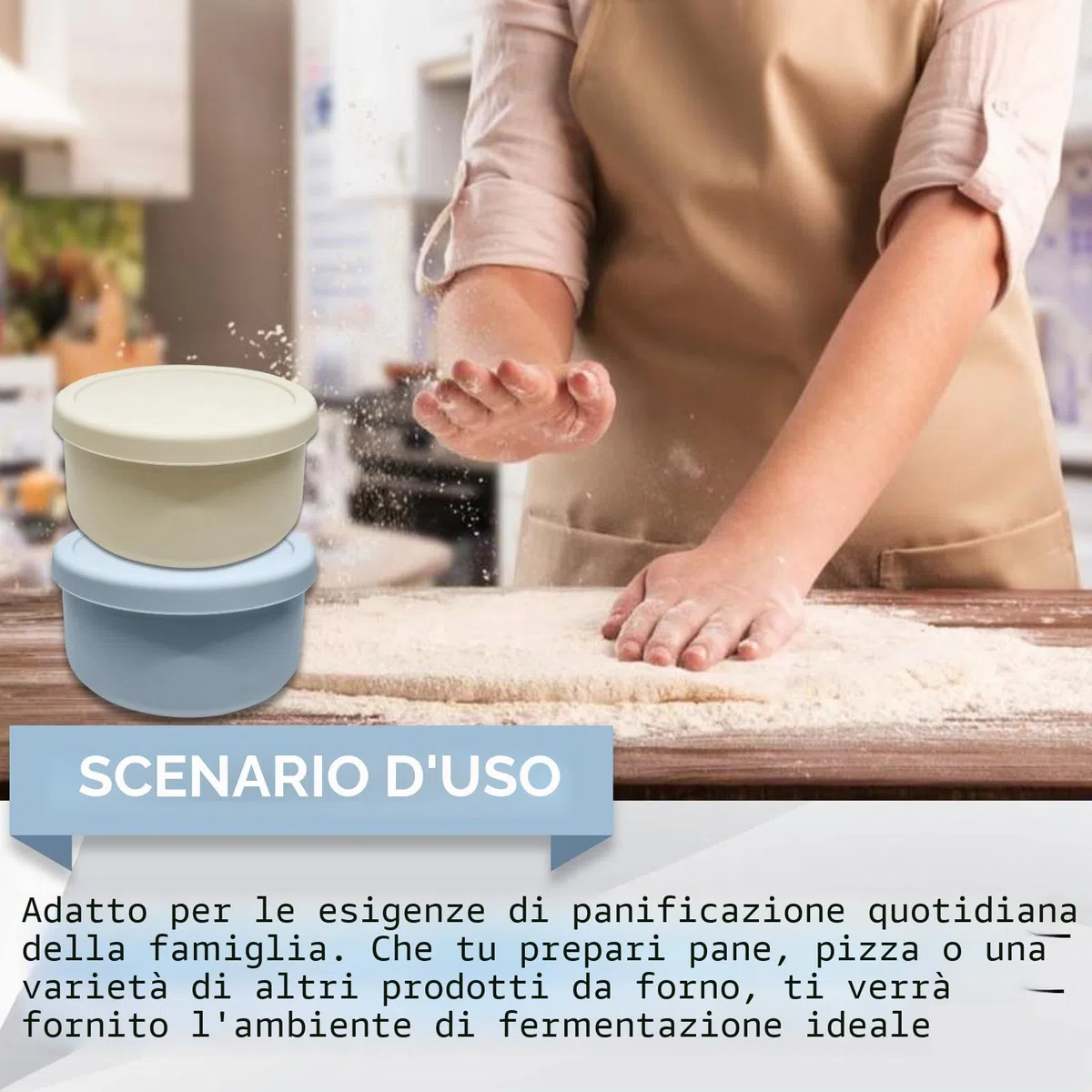 4 scatole per pizza con una capacità di 350 g, impasto per pizza con coperchio in beige e grigio blu