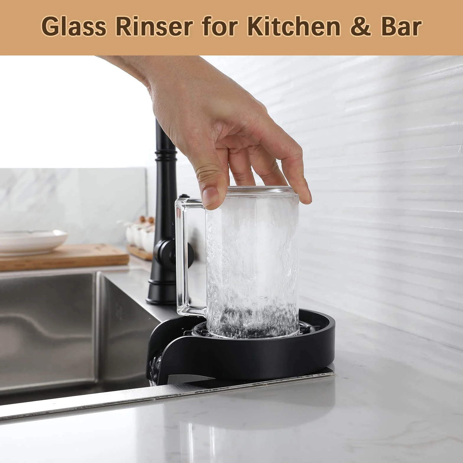 Andoer Sciacquatrice Automatica per Lavello Lavatrice in Vetro Lavello in Acciaio Inox Lavabicchieri Lavandino Cucina Sciacquatrice Rondella Lavabicchieri per Bicchiere da Vino Birraristorante caffè