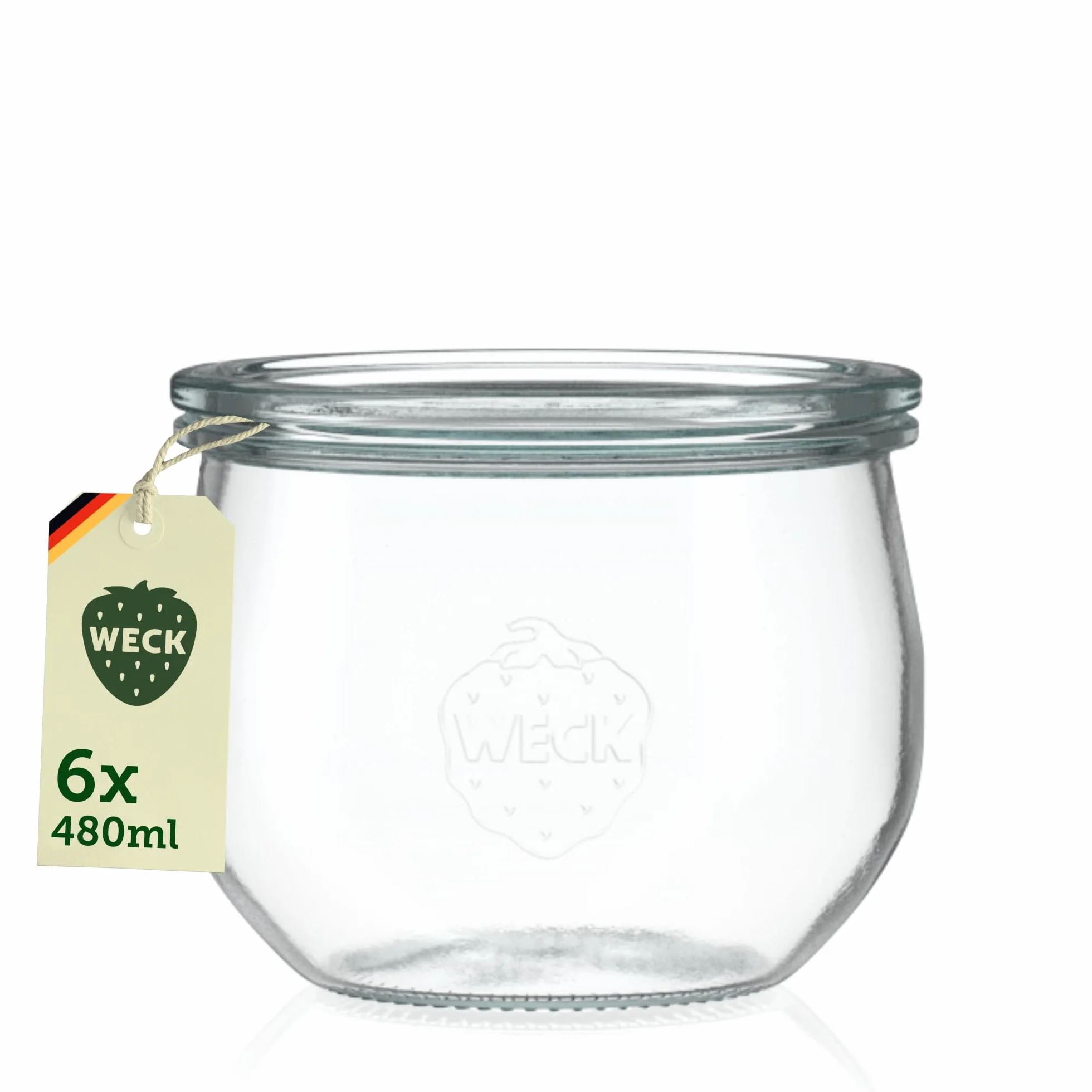 Weck Bicchieri da 580 ml, set da 6 pezzi con coperchi, a forma di tulipano, robusti e impilabili, ideali per Meal Prep, Overnight Oats, dessert e marmellata, riutilizzabili, realizzati in Germania