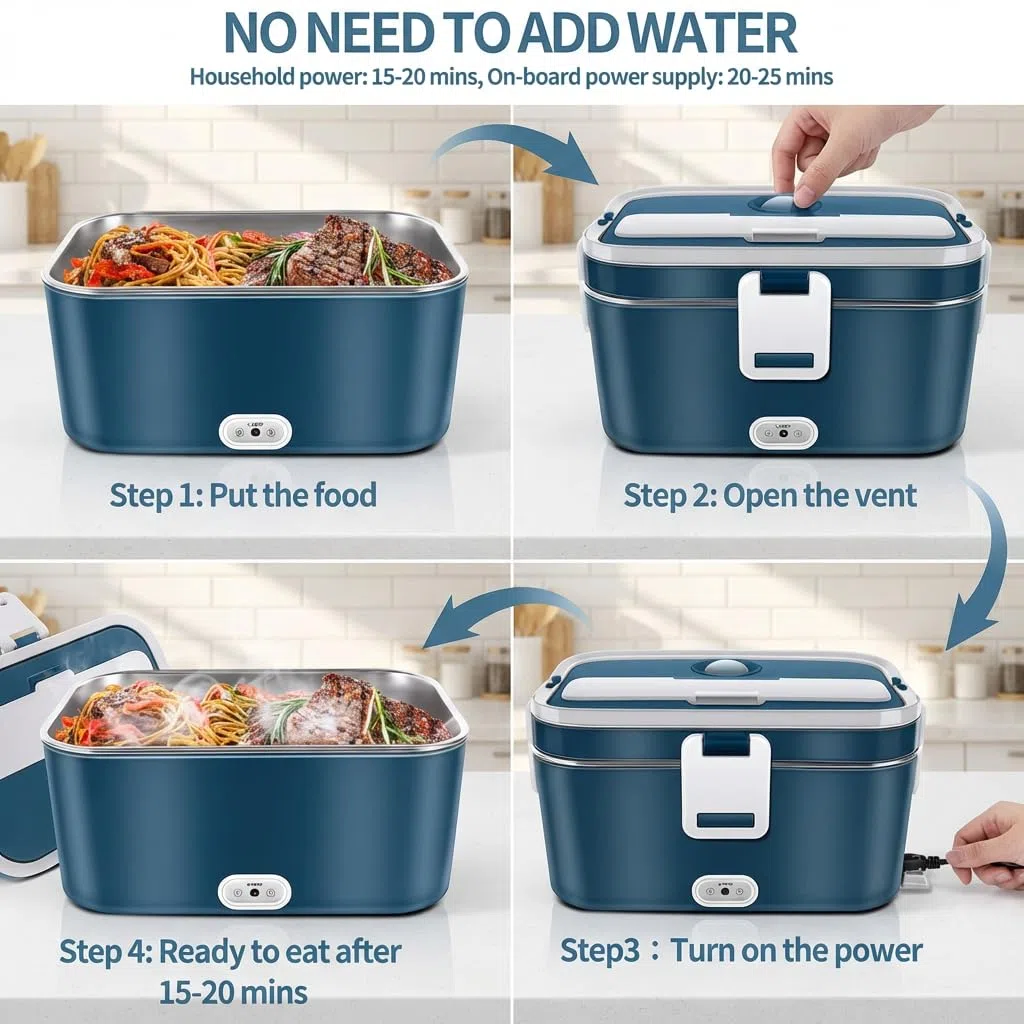 Anykuu Scaldavivande Elettrico Portatile 1.8L 100W, Porta Pranzo Termico 3 in 1(12V/24V/240V), Lunch Box Riscaldabile con Contenitore in Acciaio Inox Rimovibile e Borsa per Auto Camion Ufficio