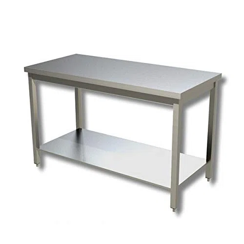 Tavolo inox con ripiano di fondo, senza alzatina posteriore. Prof. 80-60x80x85H, SENZA ruote