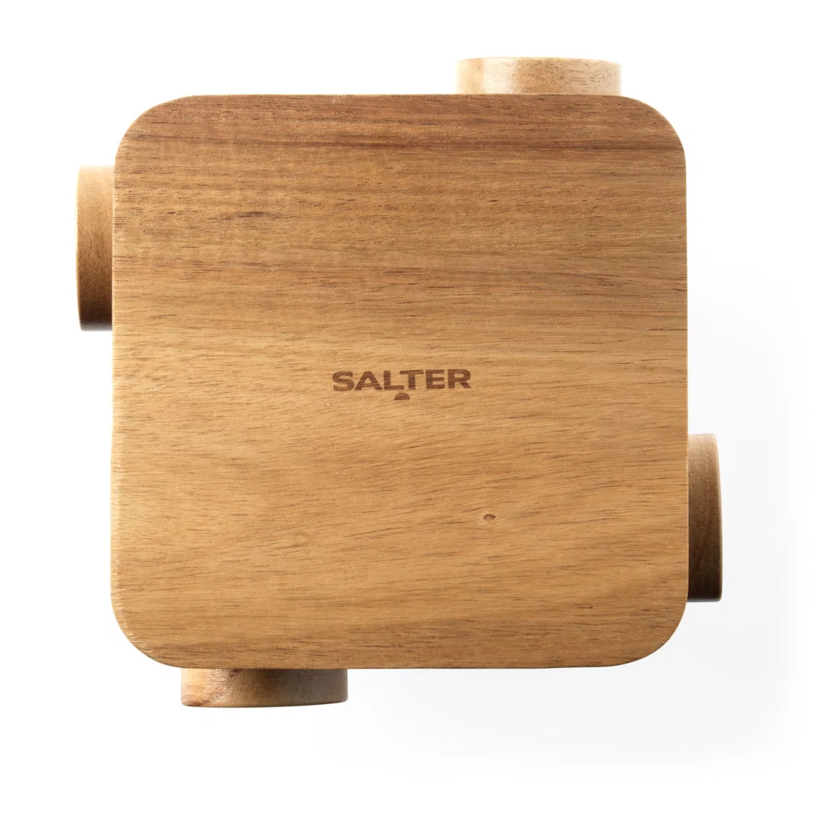 Salter Toronto Rotating Spice Rack – 12 Barattoli di Vetro Compatti Ricaricabili Inc. Etichette per Spezie, Coperchio a Vite, Legno di Acacia FSC e Coperchi a Vite, Freschezza Duratura, Base Girevole