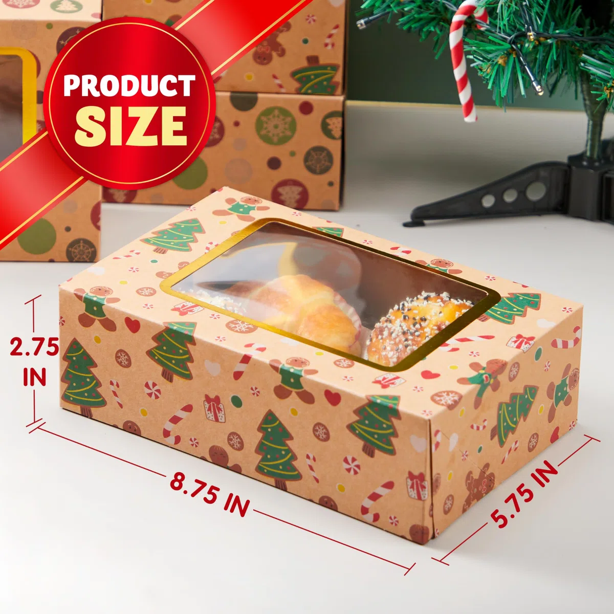 JOYIN 24 pezzi sventati cassette di biscotti natalizi con finestra 8.75 "x 5,6" x 2,75 ", tratta scatole per ciambella e biscotti, scatole da forno a kraft marrone, scatola da forno regalo