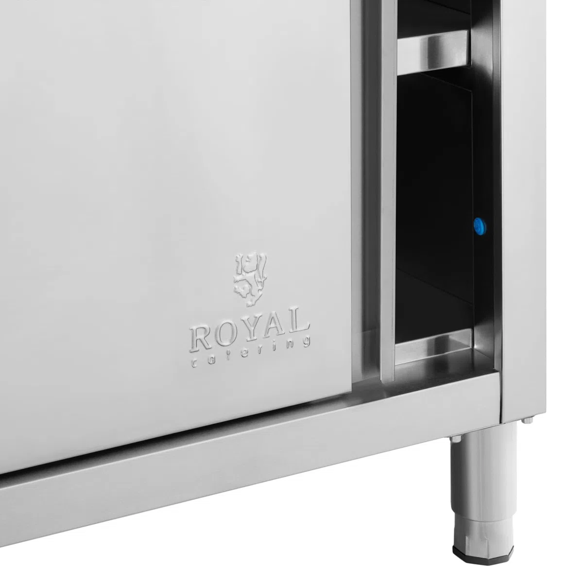 Royal Catering Tavolo Armadiato Acciaio Inox Con Alzatina Banco Da Cucina Porte Scorrevoli RCSSCB-200X60-E-B (200 x 60 cm, 600 kg)