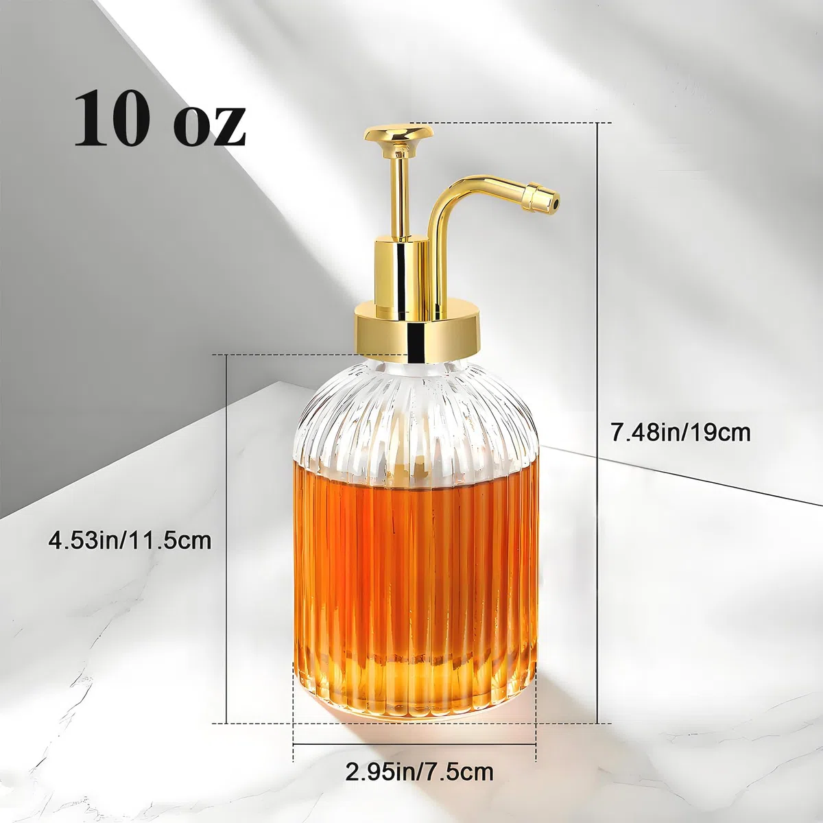Dispenser per sciroppi da caffè, erogatore di sciroppo, con pompa d'oro, bottiglia di sciroppo, in vetro, per sciroppo di caffè, miele e sciroppo, accessori per caffè bar e casa, 10 oz 300 ml
