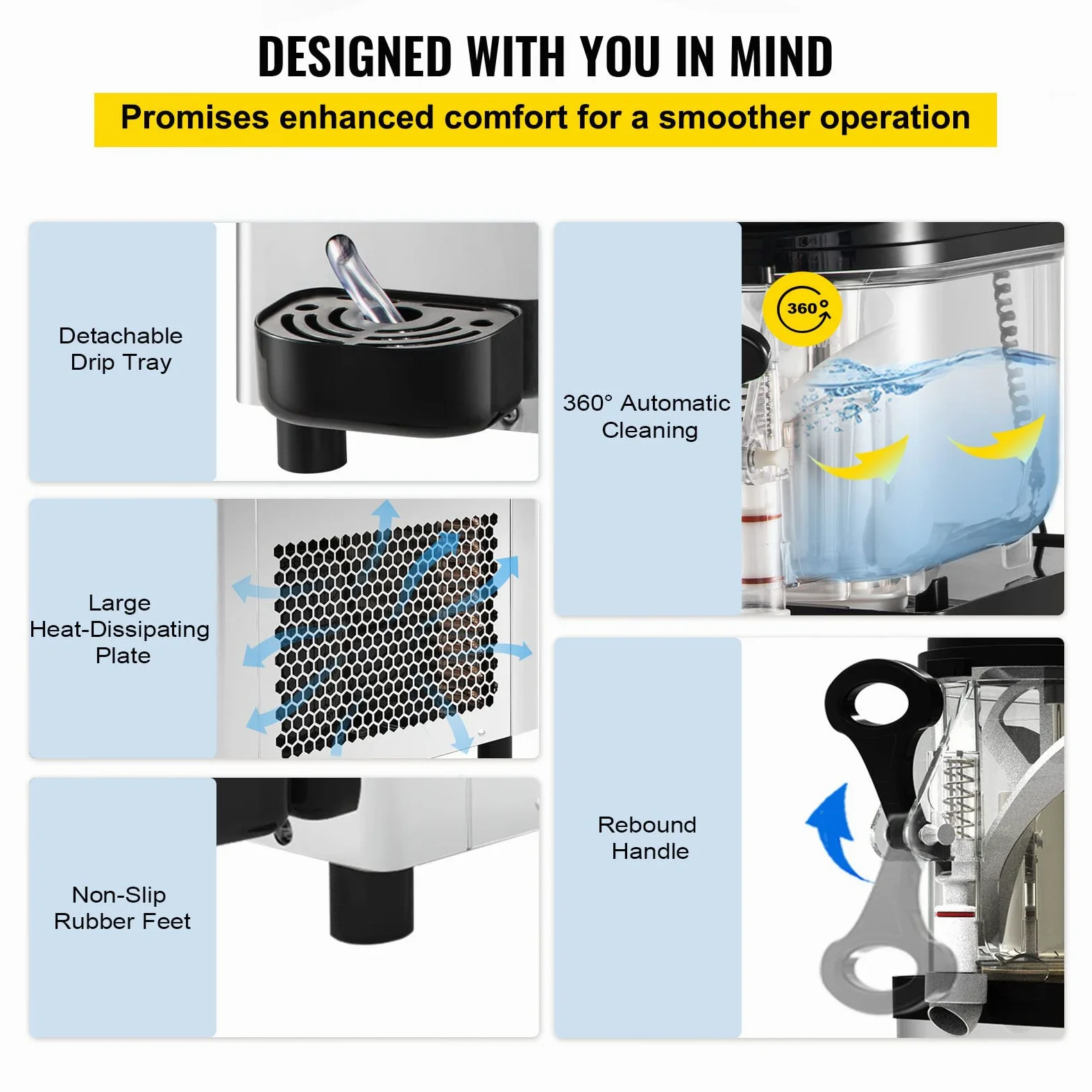 VEVOR Macchina in granito da 6 l, macchina in granito in acciaio inox per bevande congelate, potenza di 300 W in nero, uso per bevande congelate in ristorante, hotel o bar