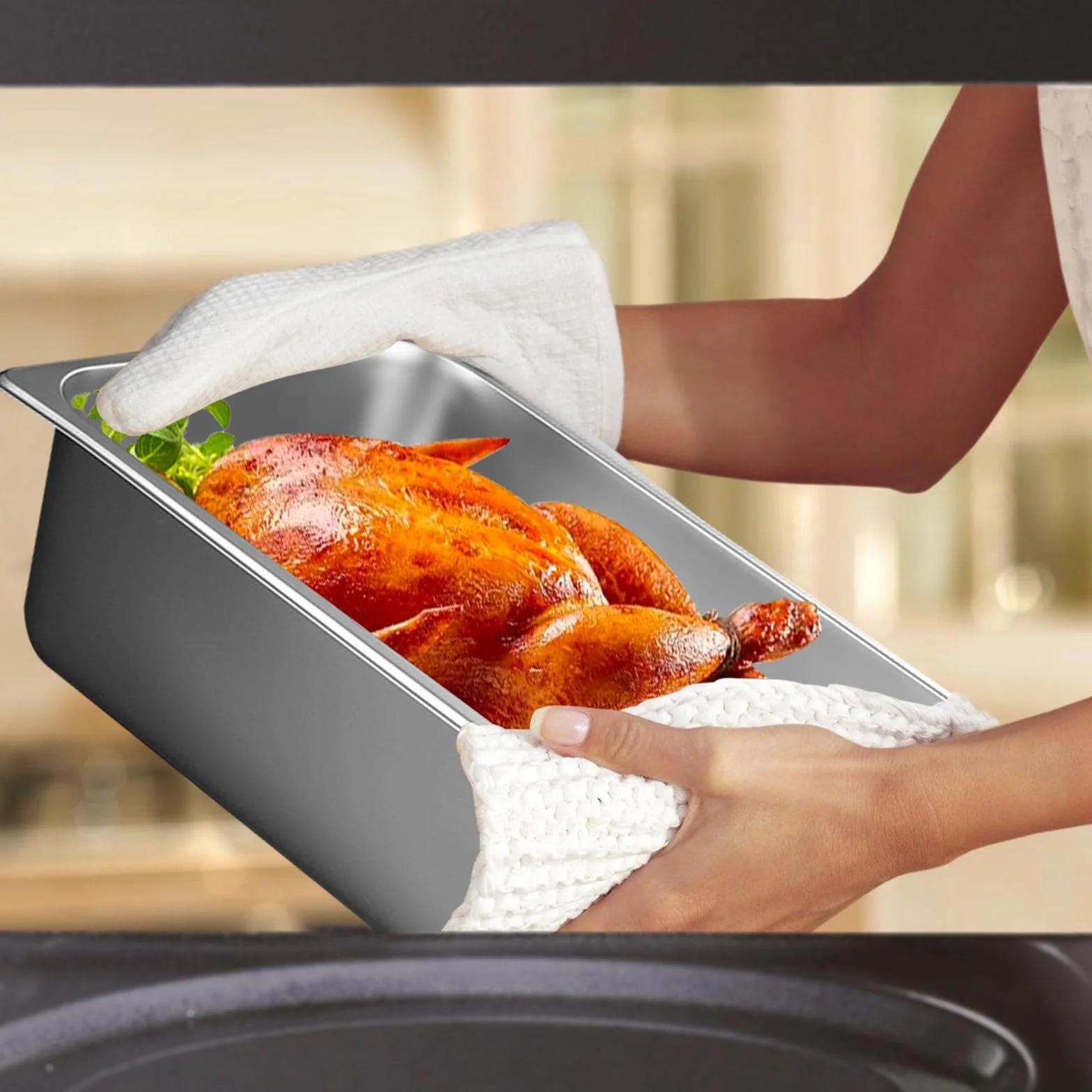 Set di impanatura in acciaio inox 3 pezzi, 3 contenitori GN coperchiati, 32,5 x 17,5 x 6,5 cm, rettangolari, per impanare pesce, carne e verdure