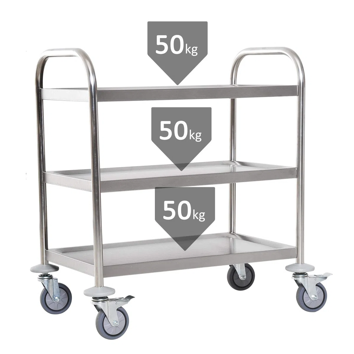 Carrello da cucina in acciaio inox con ruote bloccabili, a 3 ripiani, per hotel, ristoranti, catering, isola, 95 x 50 x 95 cm