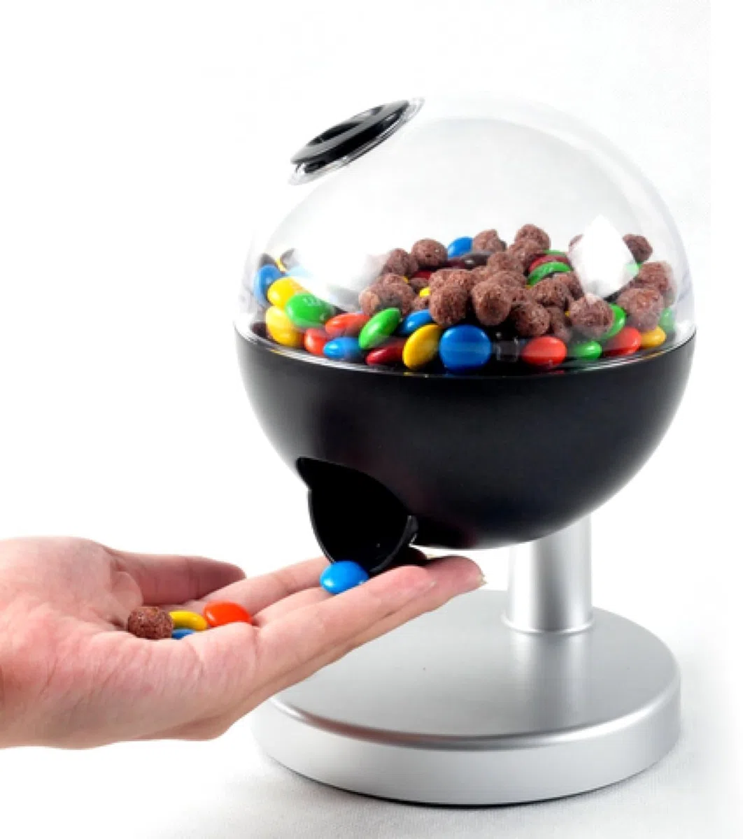 Avilia Dispenser Automatico di Caramelle e Gomme con Sensore di Movimento, Plastica e Metallo, Grigio e Nero, 19.5x12cm - Distributore Tondo Mini, Igienico e Pratico