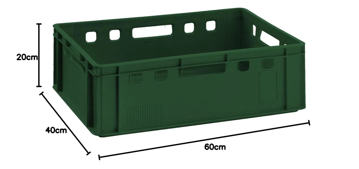 BURI 5 x casse per macellai, E2, 60 x 40 x 20 cm, per alimenti, robuste, impilabili, universali Eurobox dalla Germania (verde scuro)