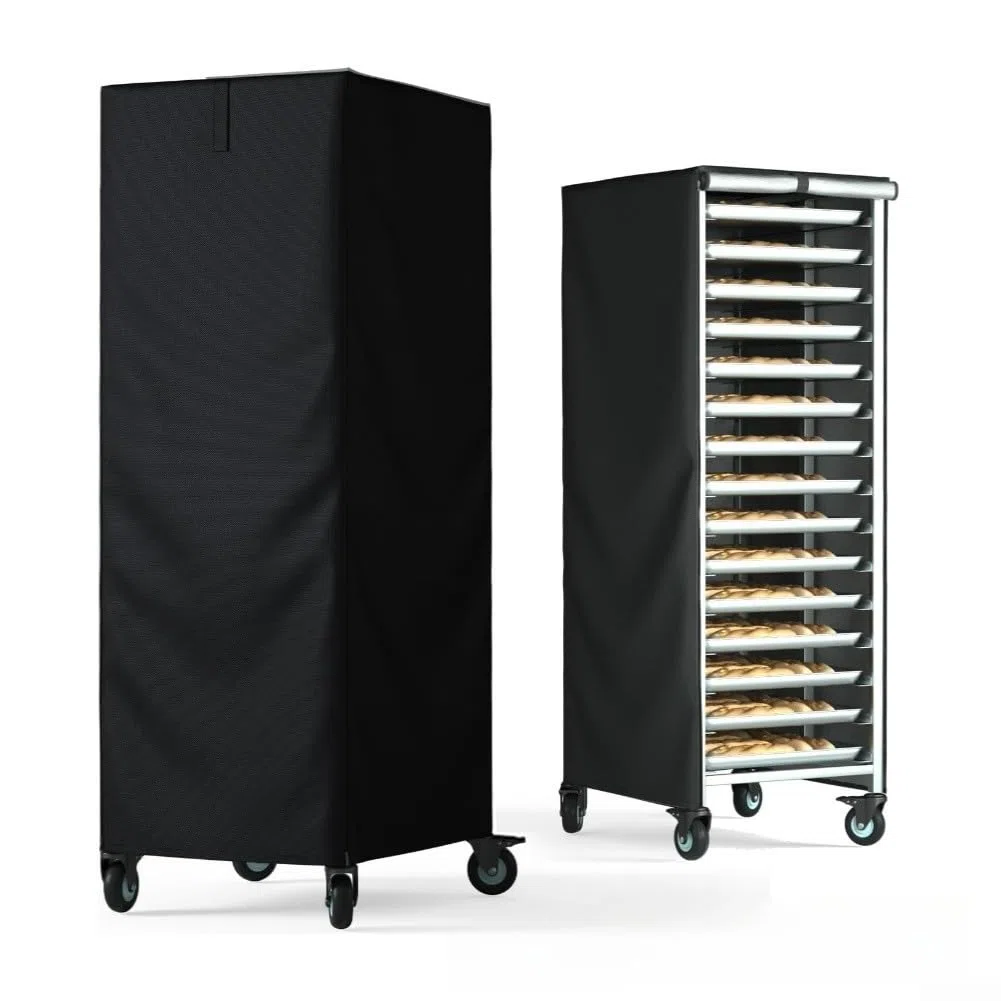 Copertura per panetteria, resistente, impermeabile, in tessuto 420D, pannello trasparente, con aperture di ventilazione, adatto per panini a 20 ripiani, chiusura con cerniera, nero (58,4 x 71,1