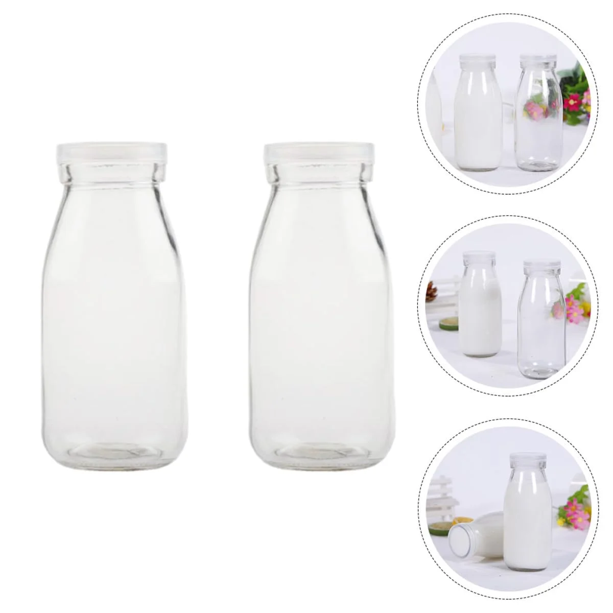 Toyvian Set 2 Bottiglie per Latte da 250ml in Vetro e Plastica Coperchio, Facili da Trasportare e Buona Tenuta, per Famiglie e Ristoranti