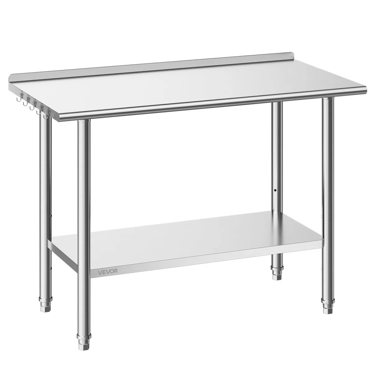 VEVOR Tavolo da Lavoro per Cucina in Acciaio Inox, Tavolo Centrale in Acciaio Inox 2 Ripiani con Alzatina 121,9 x 61 cm Preparazione Catering da Hotel, Ristorante, Supermercato, Panetterie, Bar