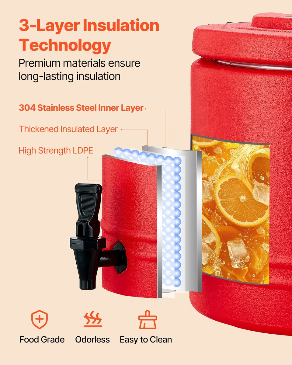 VEVOR Distributore di Bevande Isolato da 8 L Distributore di Bevande Calde e Fredde Termiche con Rubinetto, Interno in Acciaio Inossidabile 304, per Tè, Caffè, Ristoranti, Esterni, Uso Versatile