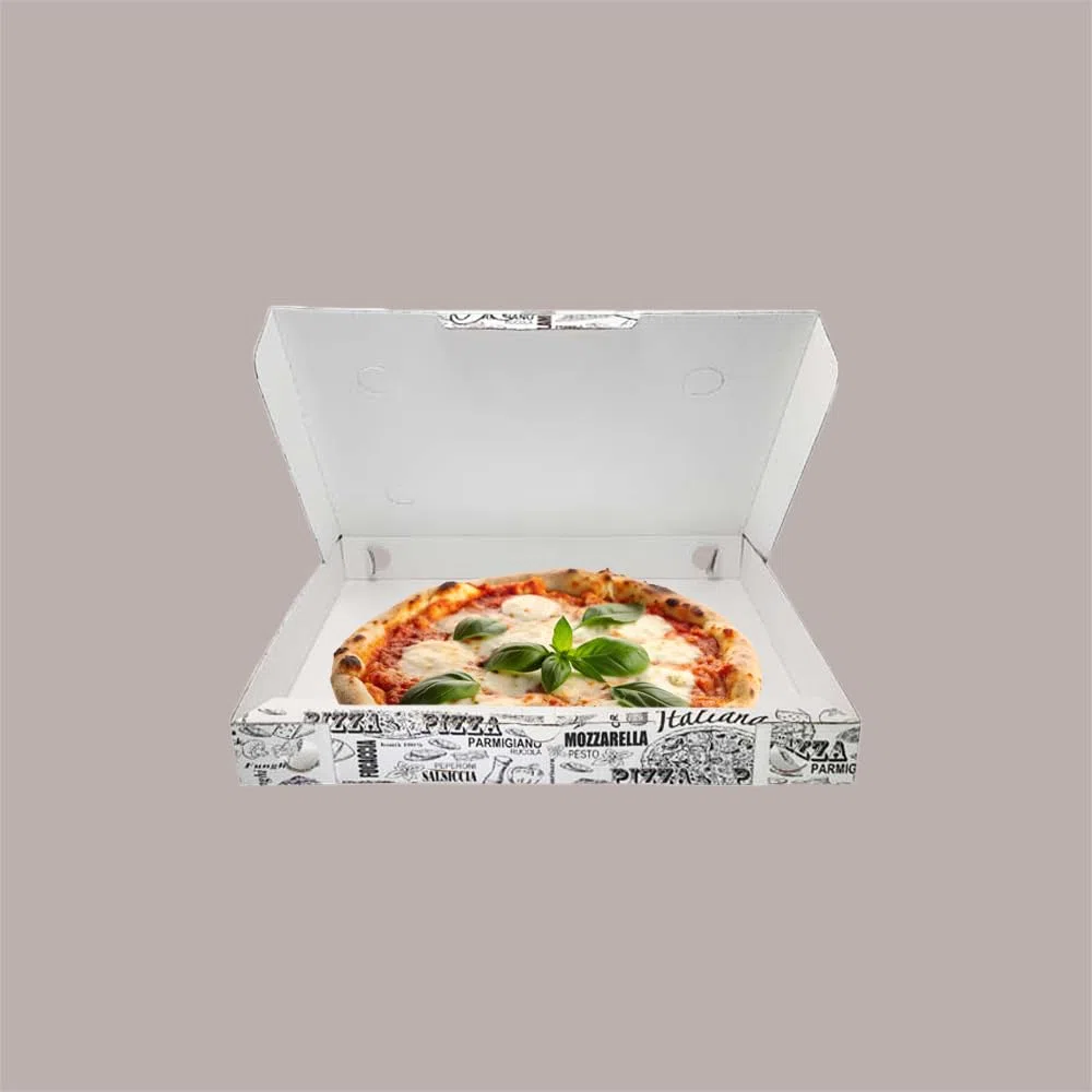 Lucgel Scatole per Pizza da Asporto, 33x33x3 cm, Cartoncino Bianco Stile Vintage, Set da 25 Pezzi