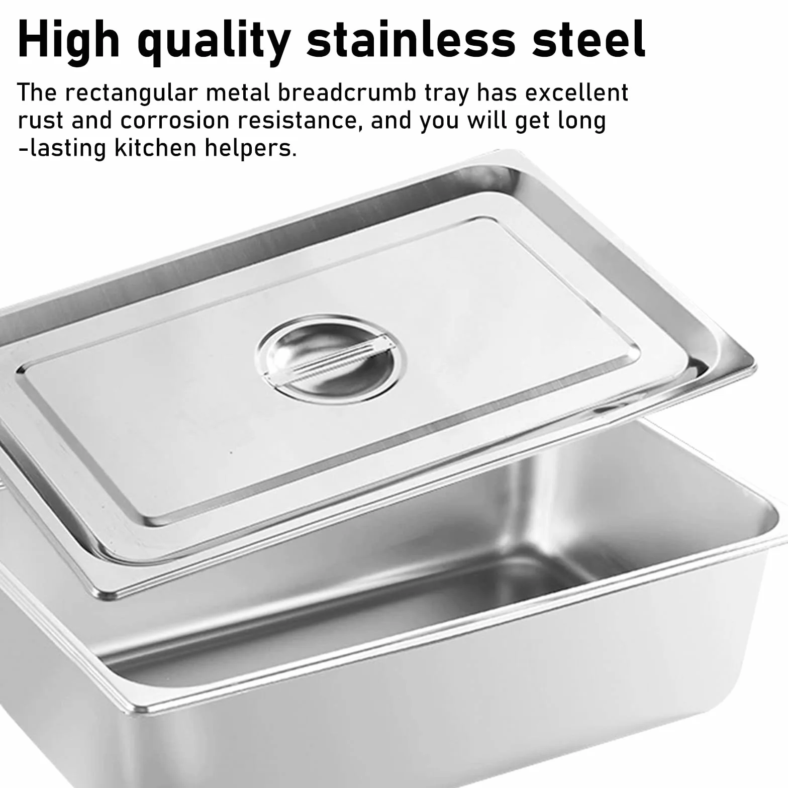Set di impanatura in acciaio inox 3 pezzi, 3 contenitori GN coperchiati, 32,5 x 17,5 x 6,5 cm, rettangolari, per impanare pesce, carne e verdure