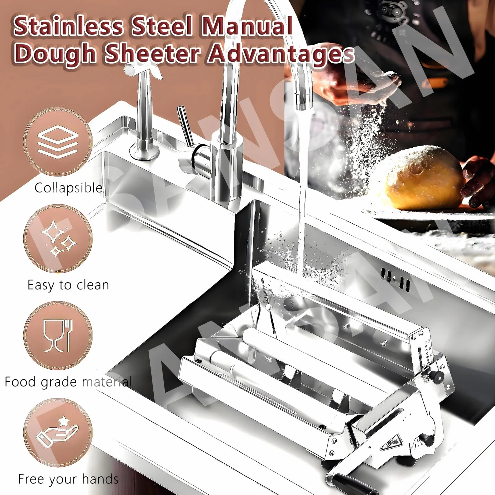 Sfogliatrice Professionale per Pasta sfoglia e Fondente, sfogliatrice Manuale, Spessore Regolabile da 0 a 25 mm, sfogliatrice Pieghevole per panetterie e pasticcerie,Model400