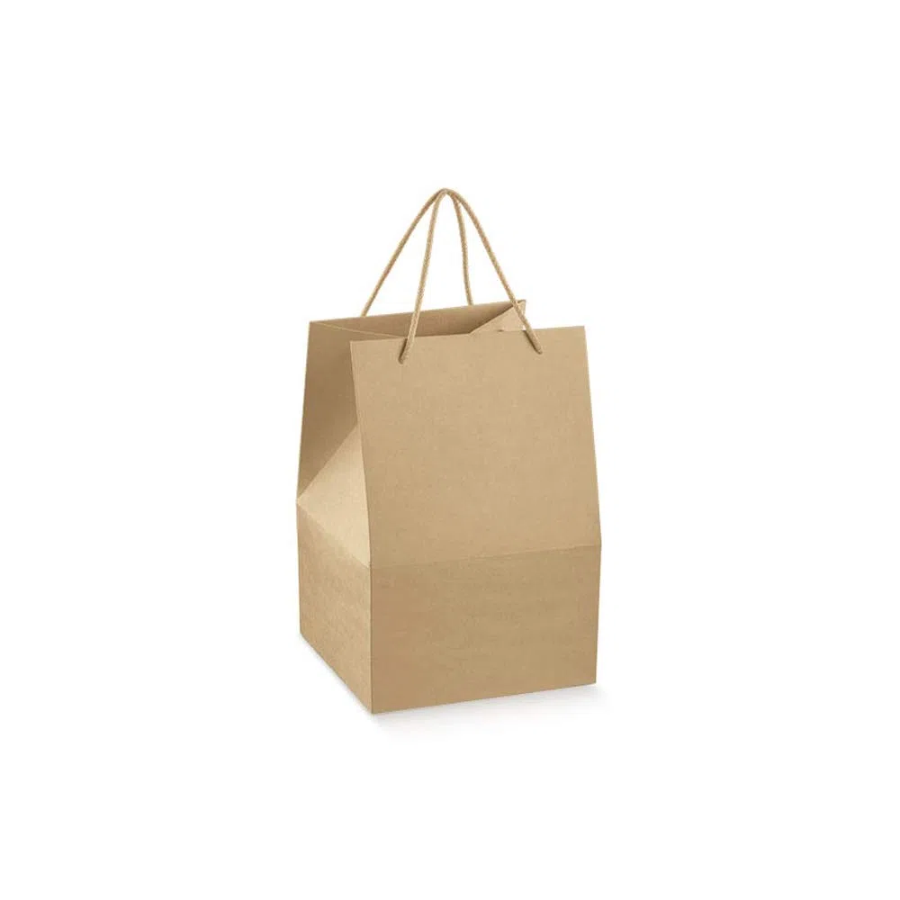 Lucgel Saccotto Borsa con Cordini in Carta Avana ideale per Panettone Basso 245x245H335mm - 10 pezzi -