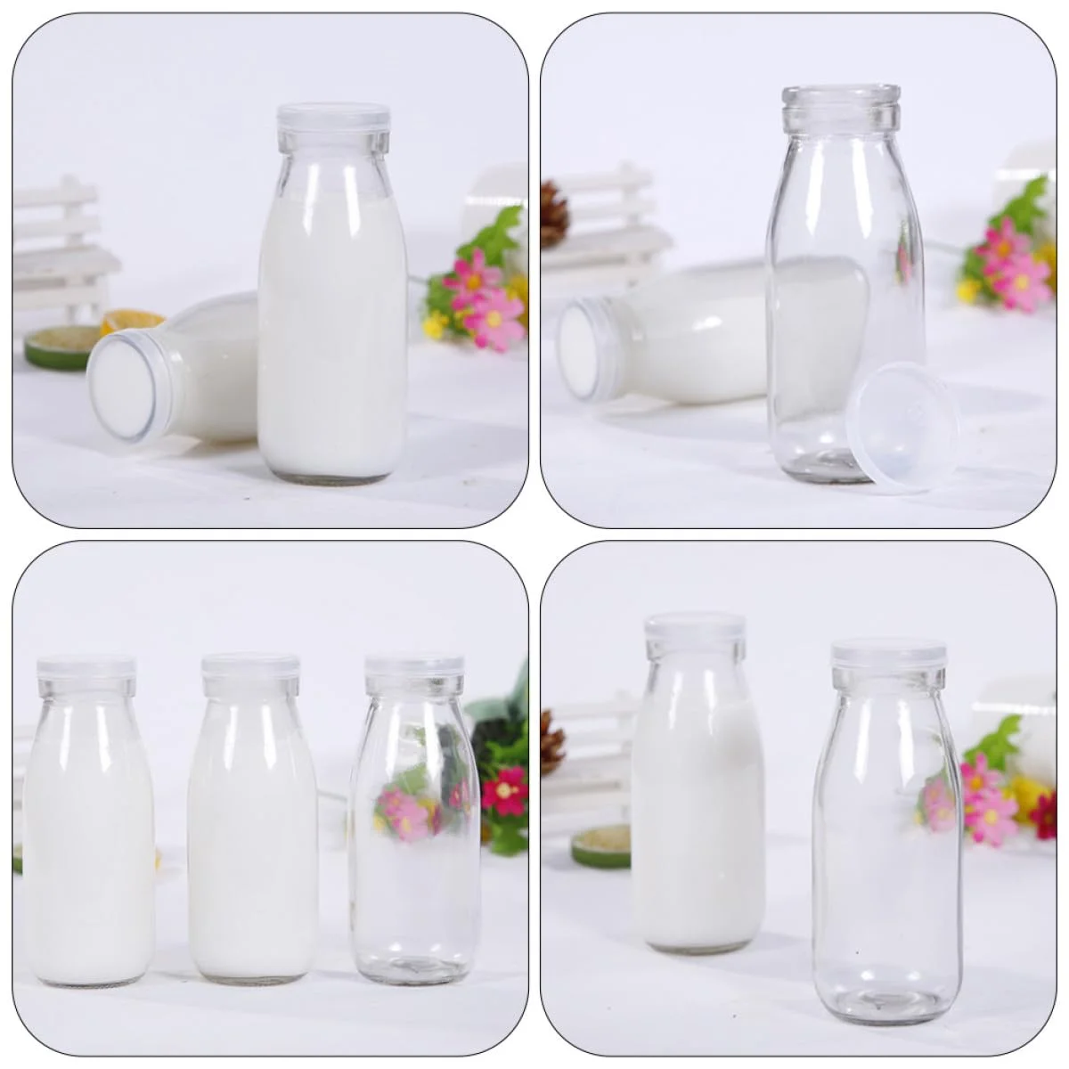 Toyvian Set 2 Bottiglie per Latte da 250ml in Vetro e Plastica Coperchio, Facili da Trasportare e Buona Tenuta, per Famiglie e Ristoranti