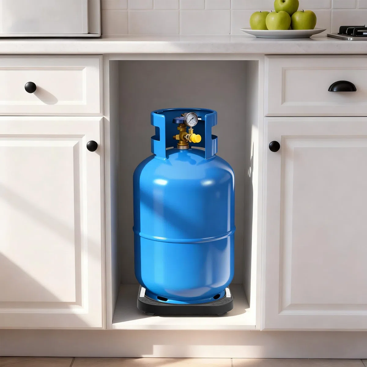 Copri Bombola Gas in Plastico e Acciaio Inossidabile Ruote, Vassoio Porta Bombola Gas Base Mobile da Esterno per Cucine Familiari e Ristoranti
