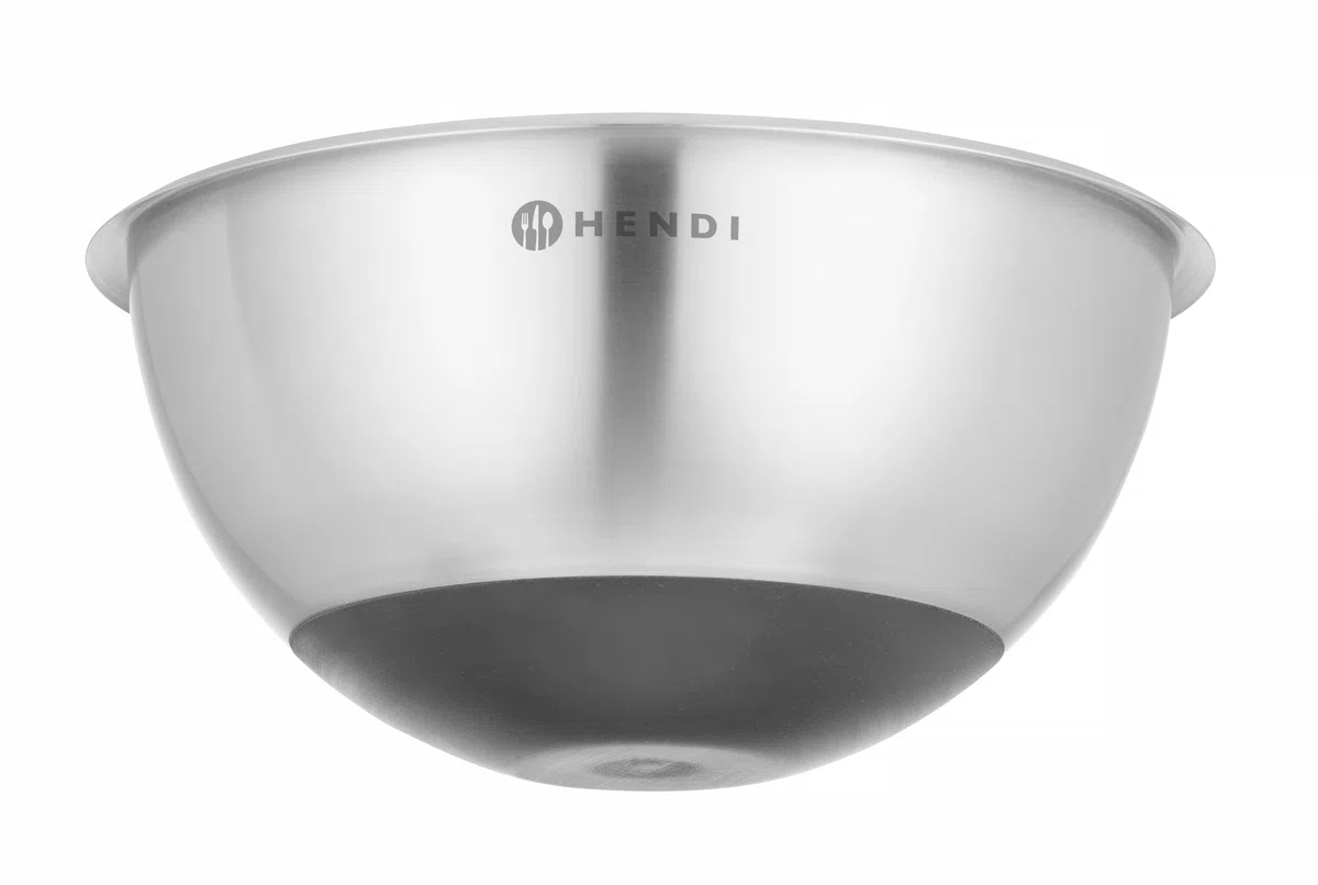 HENDI Ciotola da cucina, 6L, multifunzionale, insalatiera, contenitore per alimenti, ciotola di miscelazione, con base in gomma antiscivolo, ⌀330x(H)155mm, acciaio inox