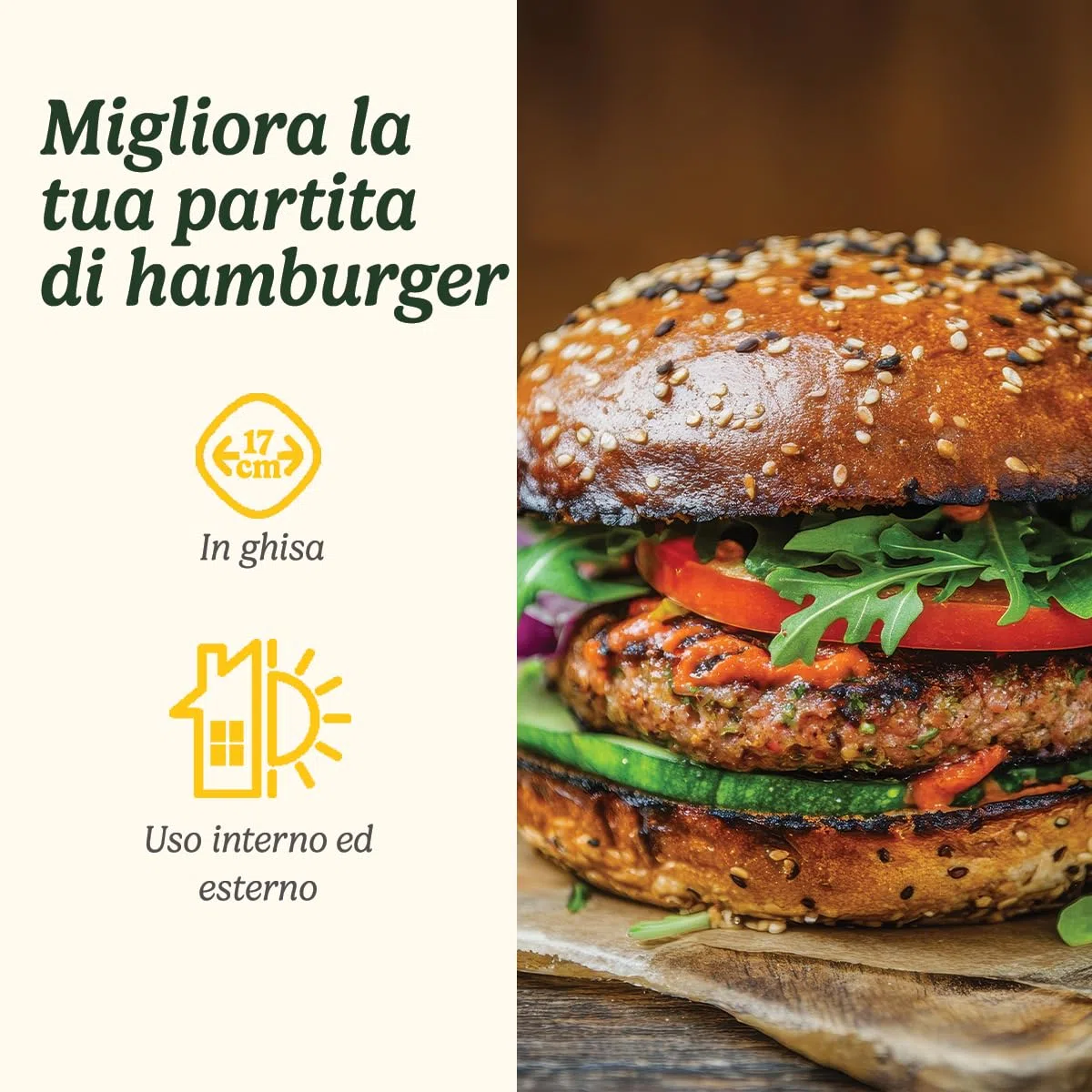 Cuisinart Pressa per hamburger in ghisa, resistente, con manico resistente al calore, 17 cm, per hamburger, carne, panini