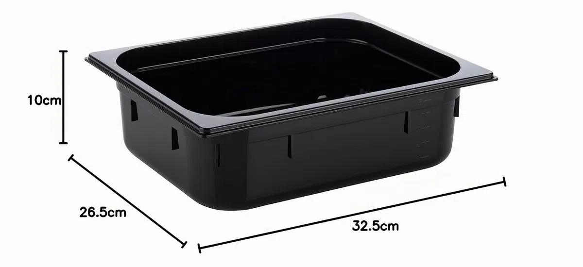 APS 82065 GN 1/2 Contenitore Gastronorm, in policarbonato, dimensioni 325 x 265 mm/altezza 100 mm/volume 5,9 litri, nero