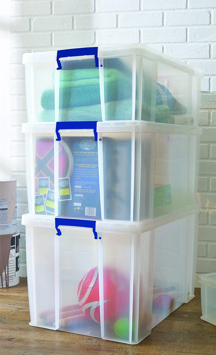 Bankers Box Prostore scatola porta oggetti in plastica con coperchio, 18,5 litri, impilabile, scatole per armadio super resistenti, dimensioni 28x32x20 cm, contenitori plastica trasparente, 1 unità
