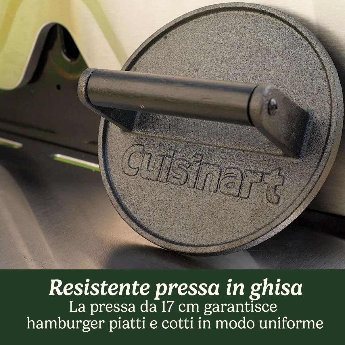 Cuisinart Pressa per hamburger in ghisa, resistente, con manico resistente al calore, 17 cm, per hamburger, carne, panini