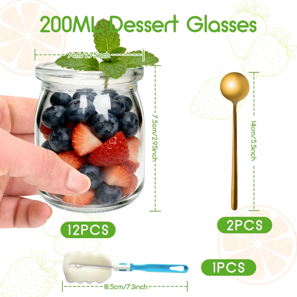 12 bicchieri da dessert trasparenti, da 200 ml, con coperchio per gelatina, mousse, cereali, dessert, budino, lavastoviglie, congelatore e microonde