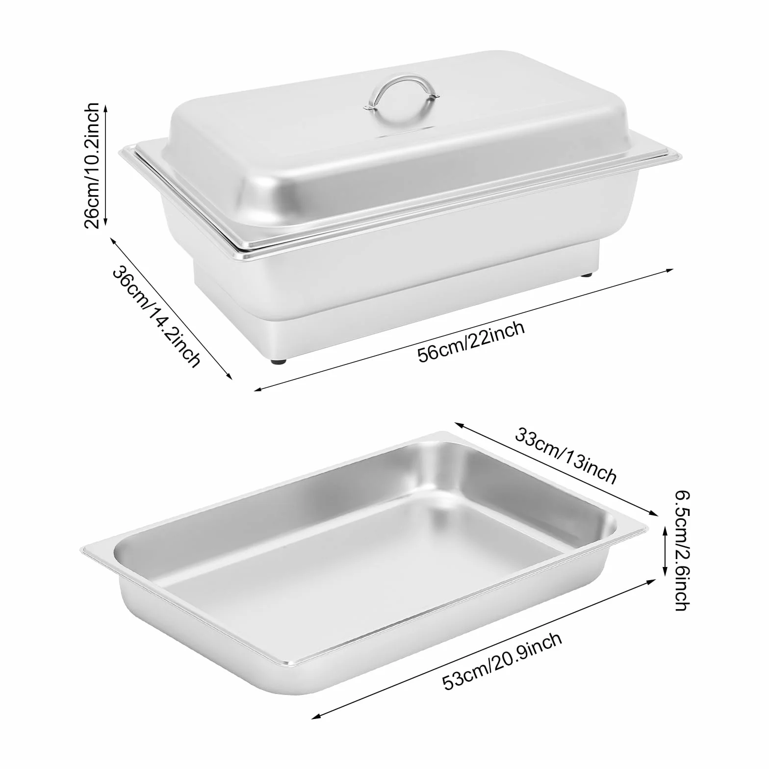 Chafing Dish 600 W scaldavivande elettrico con coperchio, 9 l, rettangolari da portata in acciaio inox, 35 ~ 90 ℃, scalda buffet regolabile per ristoranti feste (1 contenitore)