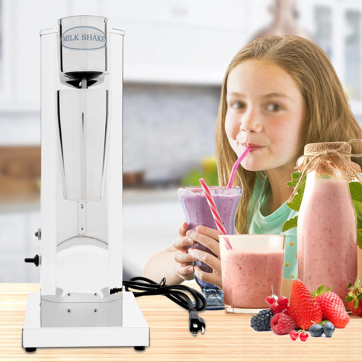 Frullatore per frappè, 180 W, elettrico, in acciaio inox, frullatore a base d'uovo, frullatore, per tè al latte, frappè, caffè, frullati, 18000RPM, 650 ml, testa singola