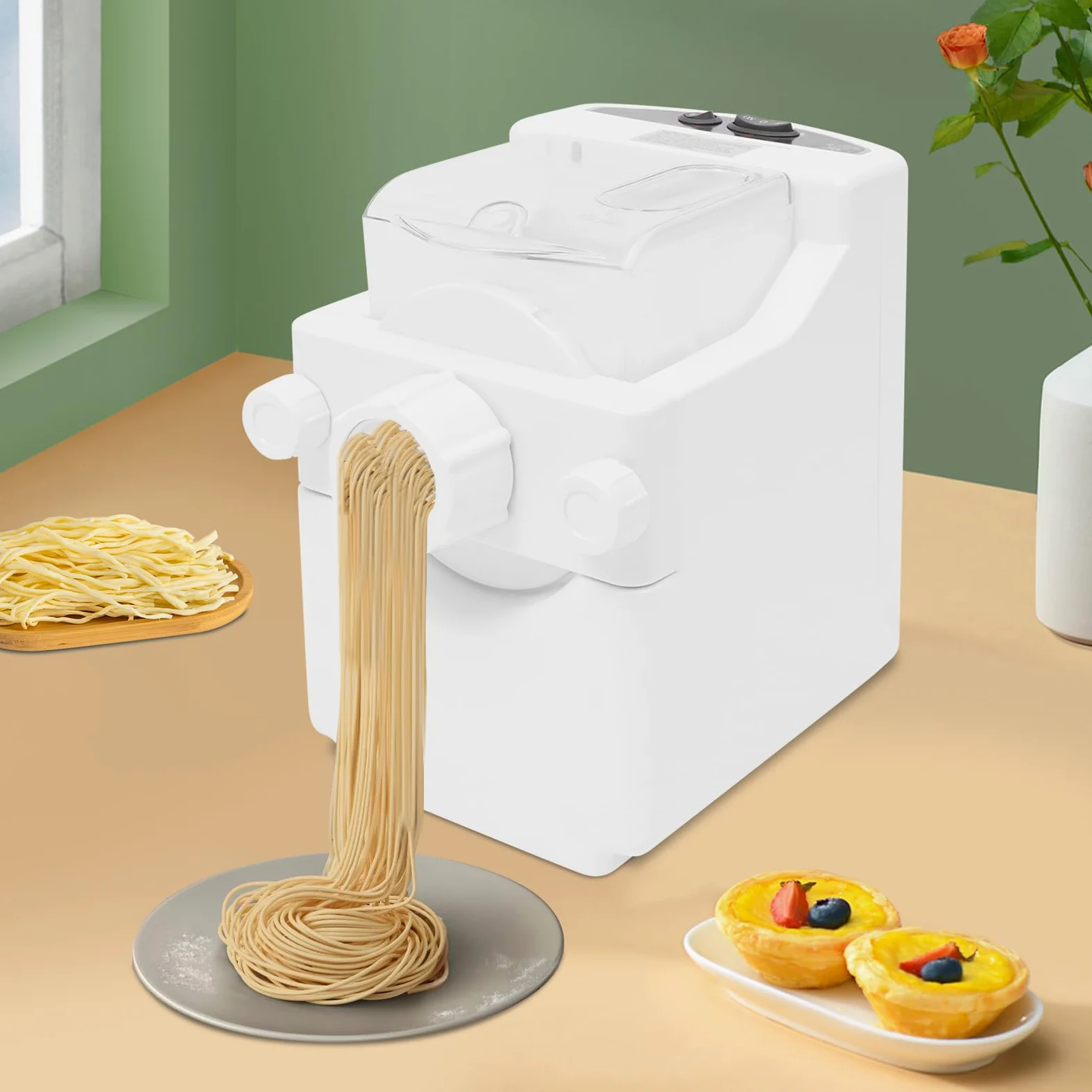 Macchina elettrica per pasta da 180 W, 220 V, macchina per pasta elettrica multifunzione, con 9 testine di formatura, completamente automatica, per uso domestico, per sfoglia per ravioli, spaghetti