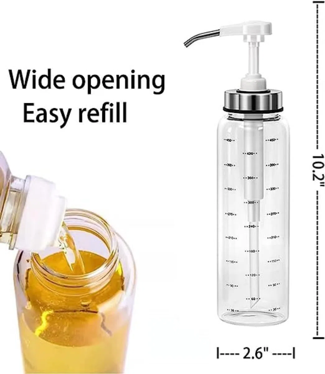 2 dispenser per salse in vetro, 500 ml, senza gocciolamento, pompe per uso alimentare per miele, sciroppi, olio, condimenti, condimenti per insalata e altro ancora