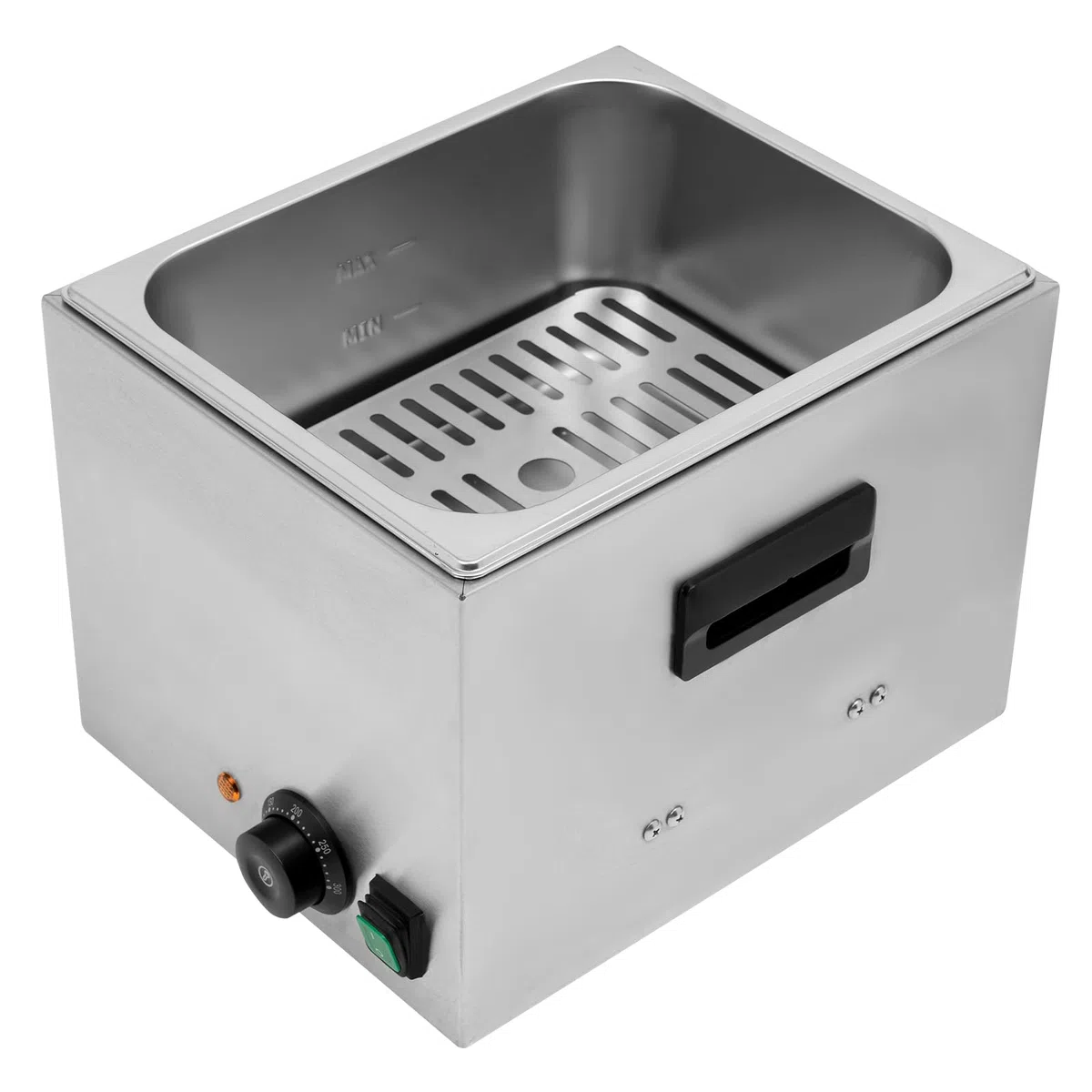 Scaldavivande elettrico per salsicce, 1300 W, in acciaio inox, 10 l, con regolatore di temperatura, per snack bar, panetterie, 39 x 30 x 27 cm