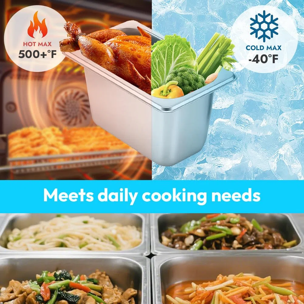 Set di 3 ciotole per alimenti in acciaio inox con coperchio, contenitore GN 1/3, contenitore Gastro e vaschette per il panierstraße, contenitore in acciaio inox per cibi caldi/freddi, catering e