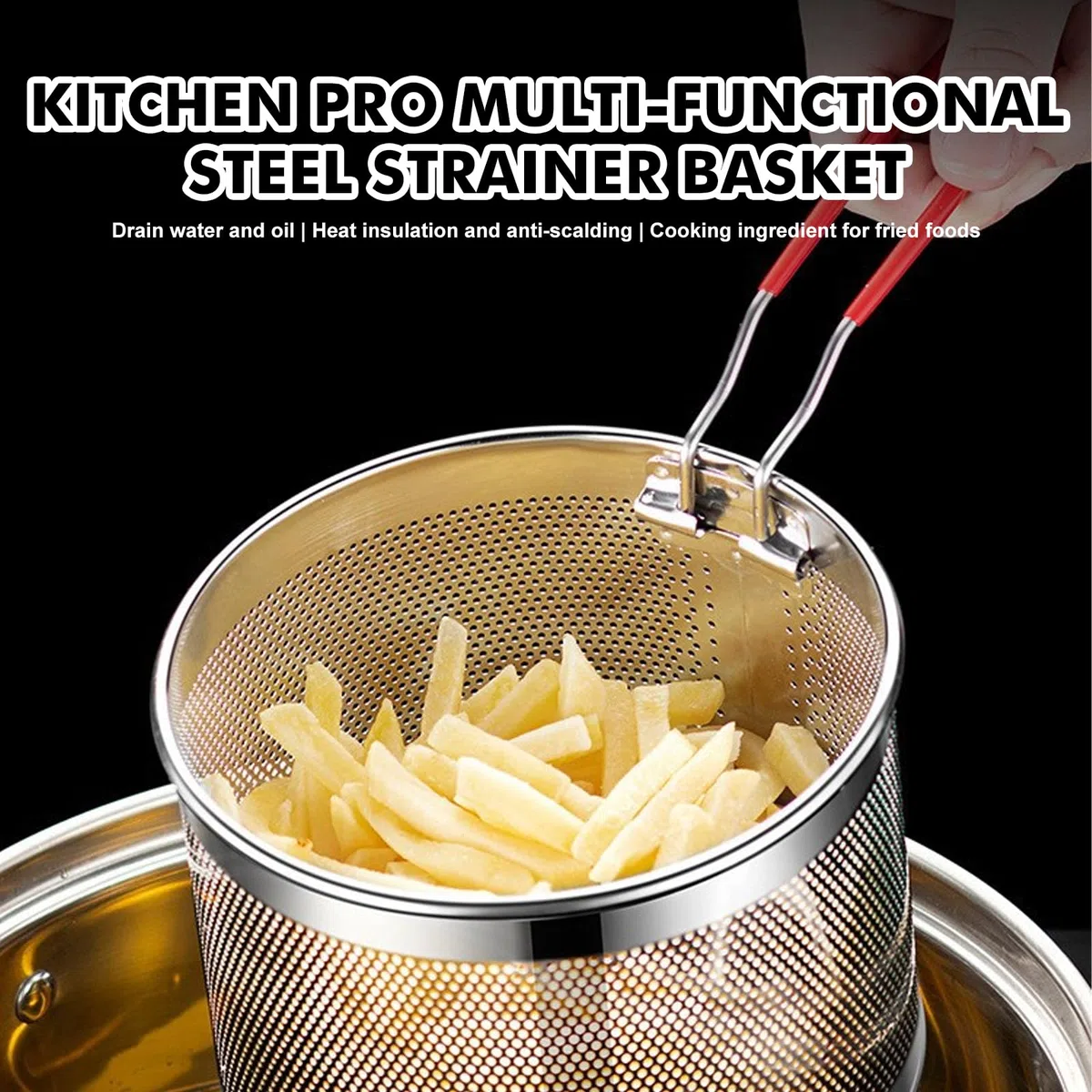 Cestello per friggere in acciaio inossidabile: 3 pezzi in acciaio inox, 14 cm+18 cm+20 cm, cestino per la pasta con maniglia, filtro da cucina, patatine fritte