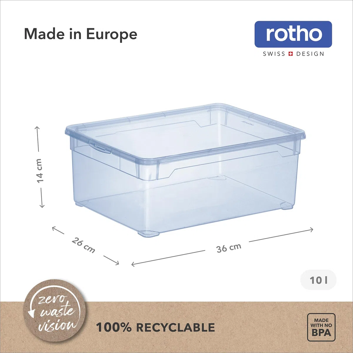 Rotho CLEAR Box Set 6 pezzi contenitori 10 L con coperchio, impilabili, 36×26×14 cm, trasparente blu