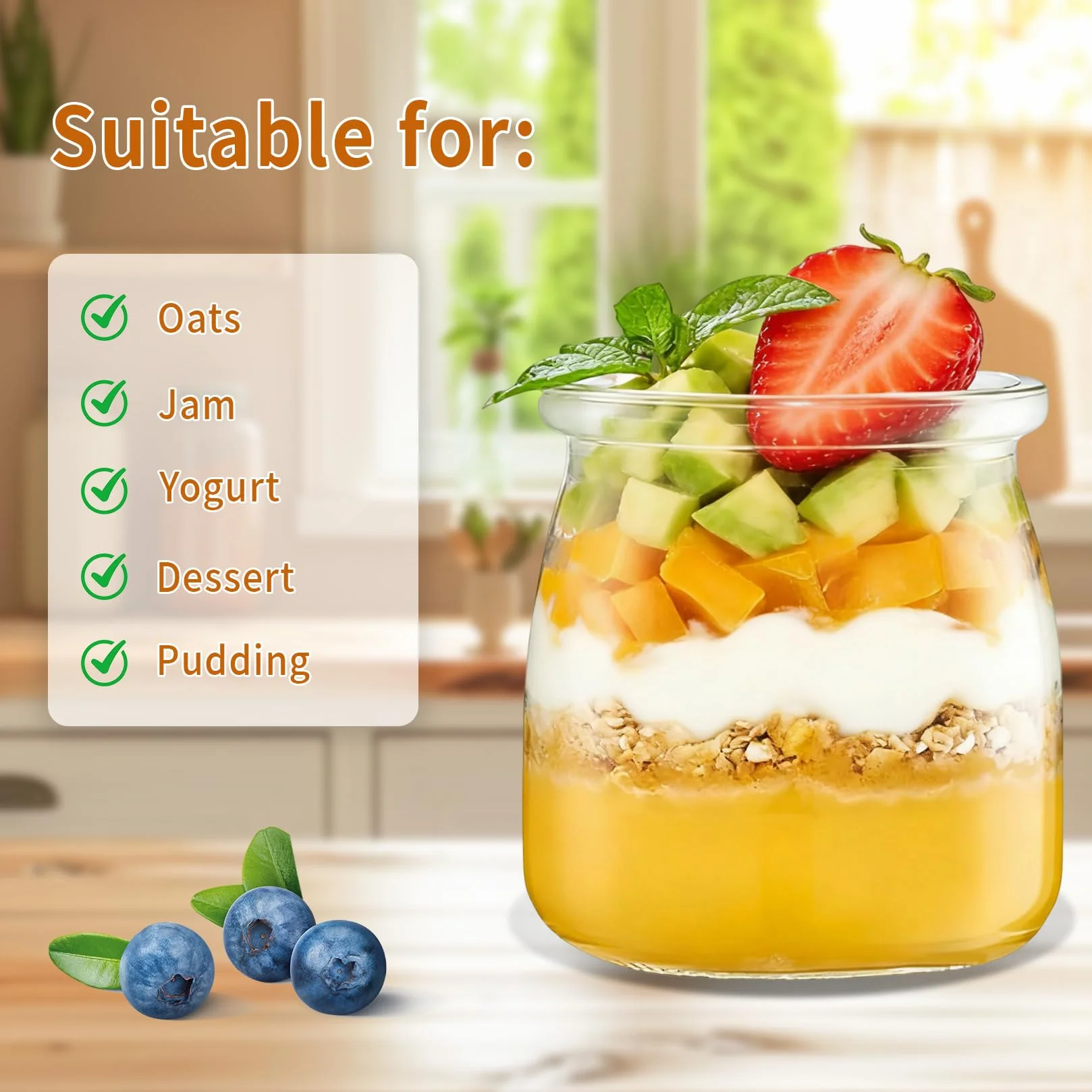 12 Pz Vasetti per Yogurt con Coperchio, 200 ml Barattolo Vetro con Coperchio, Bicchieri da Yogurt Trasparenti, Bicchieri da Dessert in Vetro per dessert, marmellata, muesli, mousse