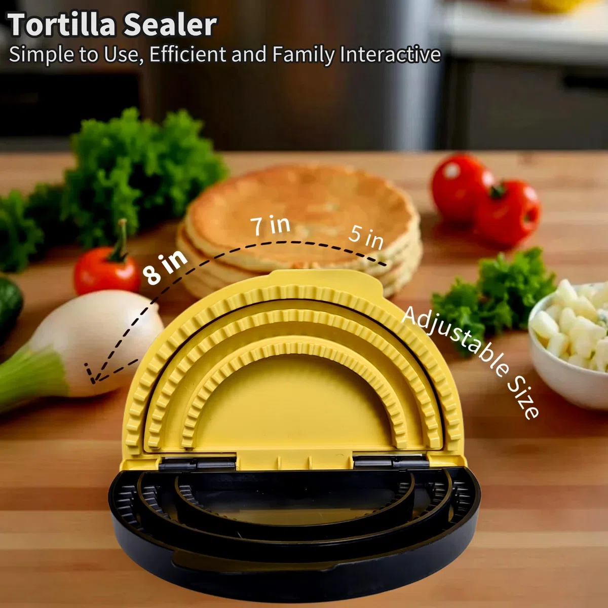 Generic 3 in 1 Tortilla Sealer & Sandwich Crimper Press, Crimper Taco Regolabile per Empanadas, Samosa e Sandwich, Giallo, Nero, Plastica, Moderna