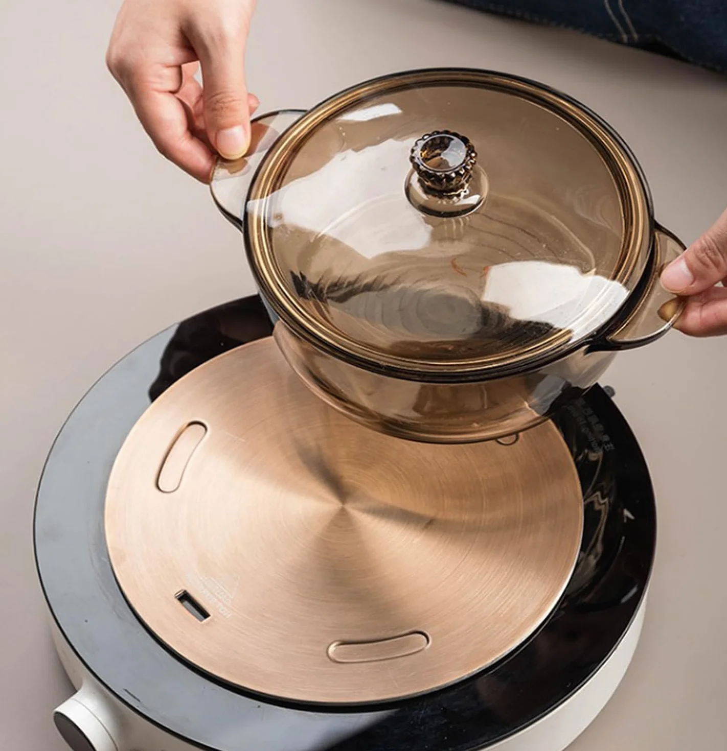 Grouarty - Piastra diffusore di calore da 16,3 cm, in acciaio inox, adattatore per cottura a induzione, piastra per cottura a induzione con manico