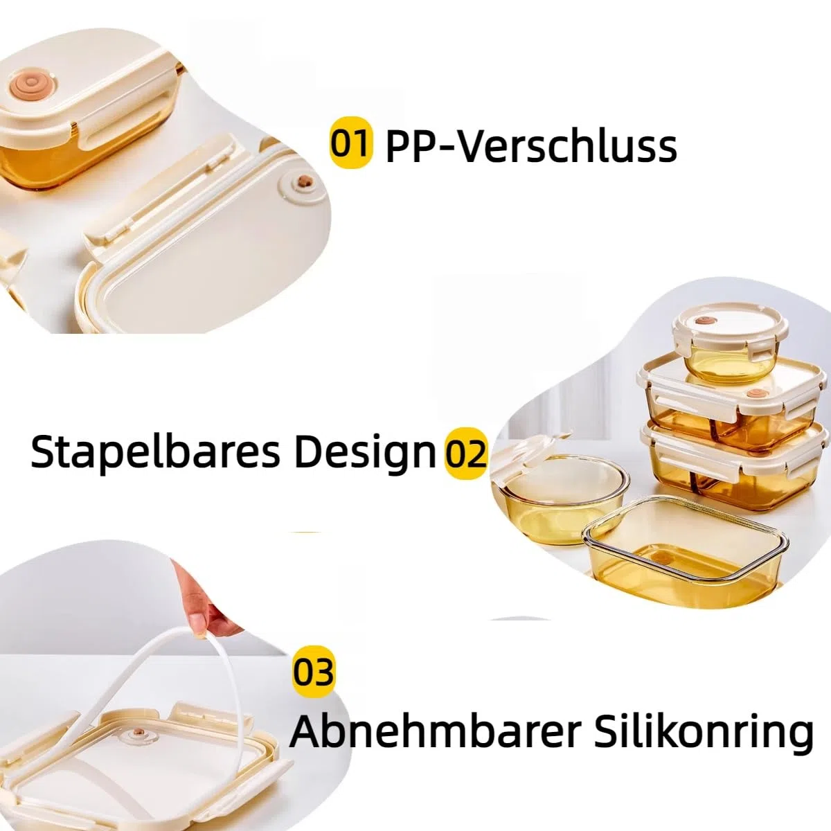 Contenitore per il pane in vetro adatto al microonde, con scomparti a 3/2/0 e borsa termica, chiusura a 4 lati, vetro borosilicato + alloggiamento in PP, per professionisti (grande