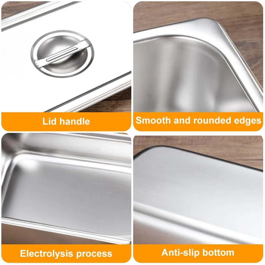 FARYODI Set di 3 vaschette per il paniering, contenitore in acciaio inox con coperchio, contenitore con coperchio, contenitore per alimenti, utilizzabile per impanare (32,5 x 17,5 x 6,5 cm)