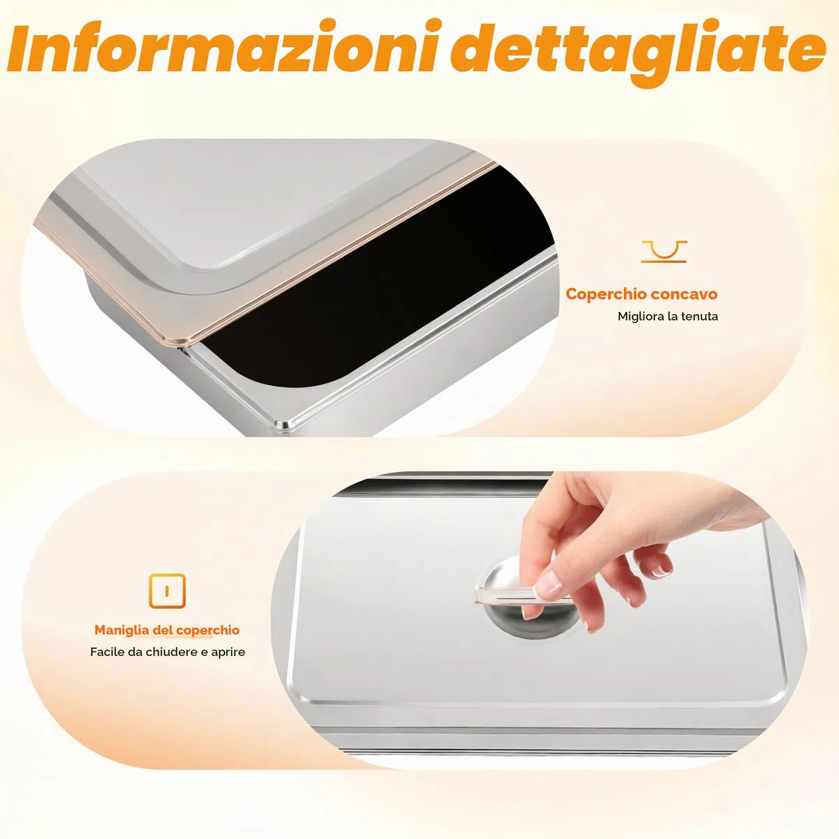 Treeisland Contenitori Gastronorm, 4 Contenitori in Acciaio Inox con Coperchio per Alimenti, Contenitori in Acciaio Inox per il Mantenimento in Calore di Cibi, Torte, Teglie per Hotel