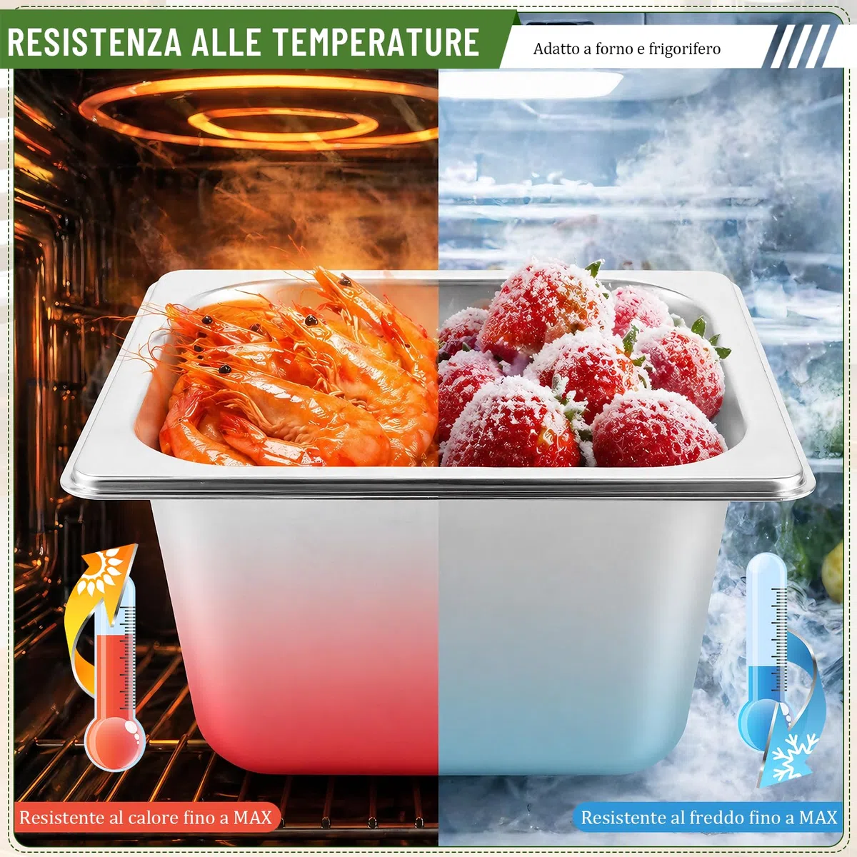 Set di 4 contenitori acciaio inox per alimenti GN 1/9, 17,6 x 10,8 x 10 cm, Contenitore Acciaio Inox per Alimenti con Coperchio, Impilabili, Adatti per Cotolette Carne Pesce Frutta Gelato Salsa