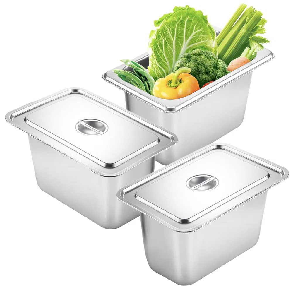 Set di 3 ciotole per alimenti in acciaio inox con coperchio, contenitore GN 1/3, contenitore Gastro e vaschette per il panierstraße, contenitore in acciaio inox per cibi caldi/freddi, catering e
