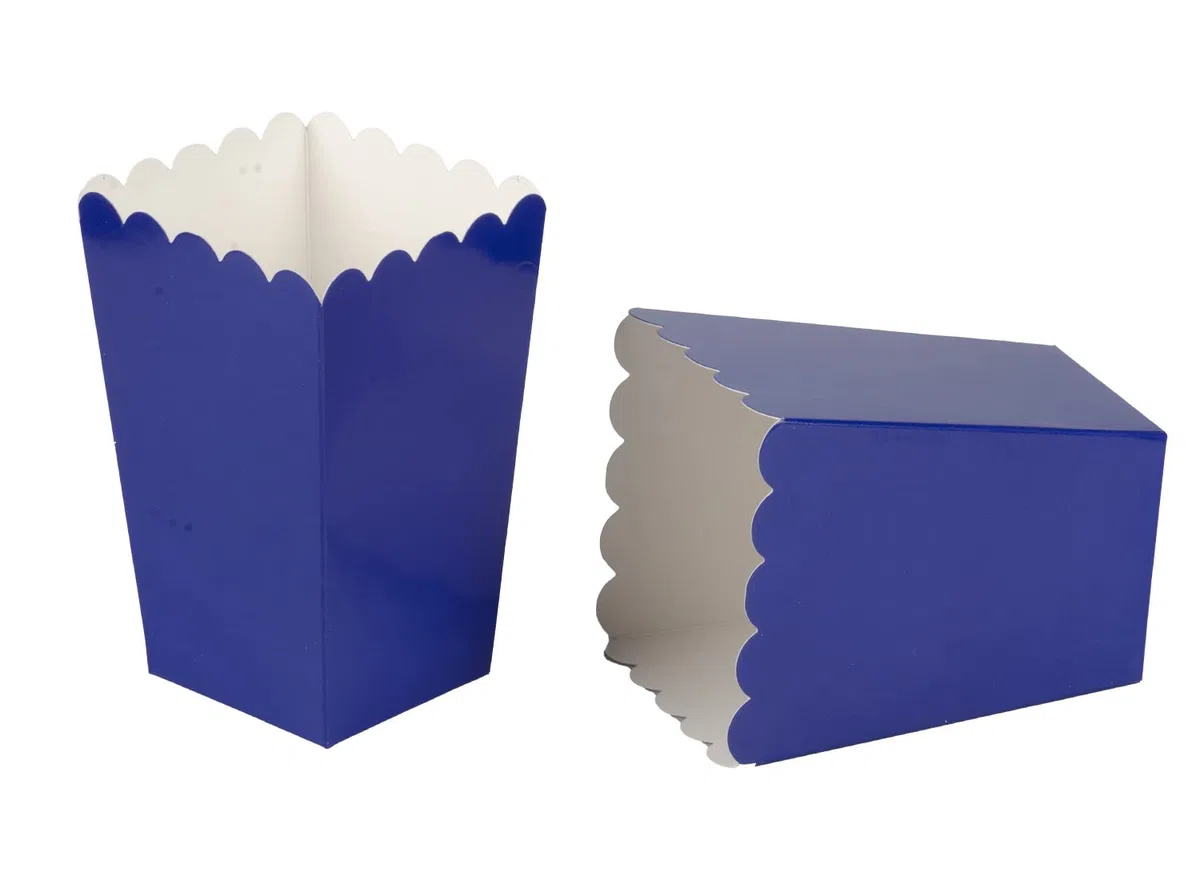 CC wonderland zone 24 sacchetti popcorn blu navy, scatole per popcorn piccole, mini contenitori per popcorn, scatole per popcorn blu in carta per feste